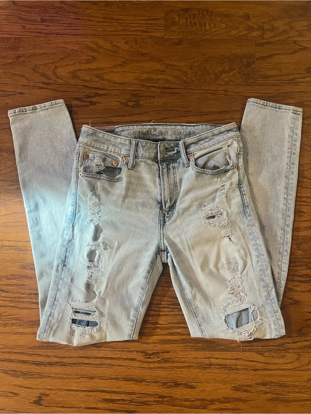 American Eagle Outfitters Light Wash Distressed Athletic Skinny Jeans